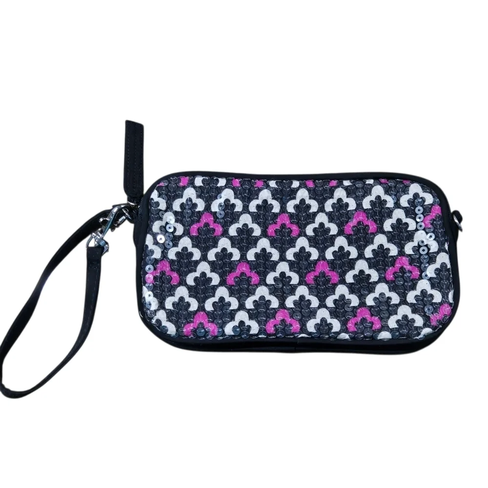 Vera Bradley Wristlet Canterberry Magenta Sequin Shimmer Retired Phone Purse